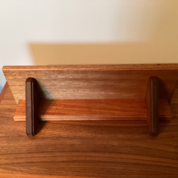 Handcrafted Solid Wood Footed Wall Shelf w/ Hooks for Hanging - Picture 4 of 6